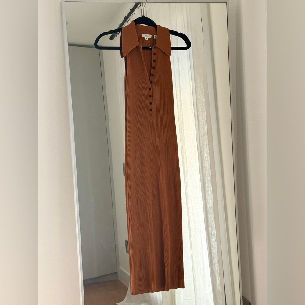 A.L.C. Sleeveless Ribbed Midi Dress in Orange - Picture 2 of 3